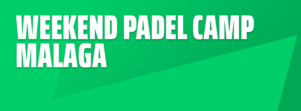 Grønt grafisk banner med stor tekst: Weekend Padel Camp Malaga
