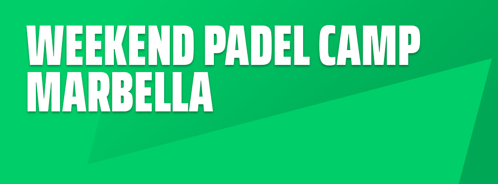 Banner gráfico verde con texto grande: Campamento de Pádel de Fin de Semana Marbella