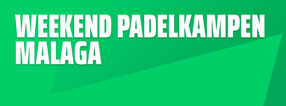 Groene grafische banner met grote tekst: Weekend Padel Camp Malaga