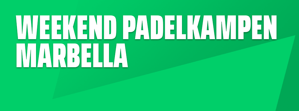 Groene grafische banner met grote tekst: Weekend PadelKampen Marbella