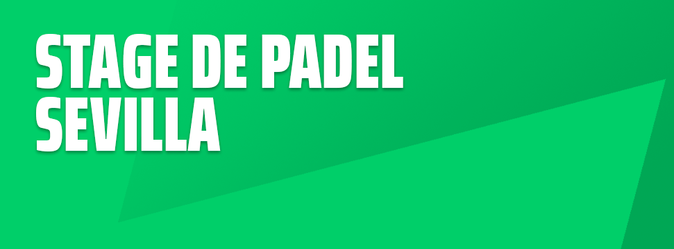 Bannière graphique verte avec le texte : Stage de padel Séville