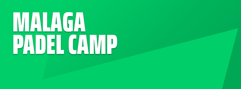 Grünes Grafikbanner mit großer Schrift: Wochenend-Padelcamp Malaga