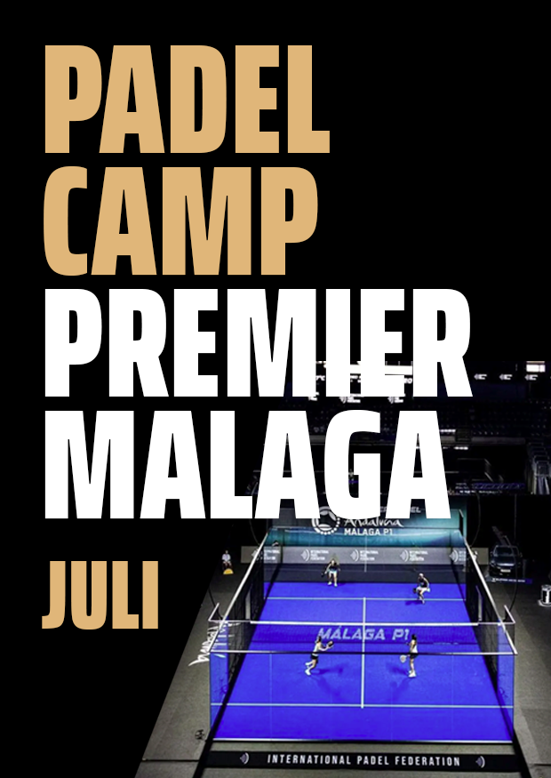 Werbedesign für das Premier Malaga Padel Camp zur Förderung des Padel Camps mit dem Stadion, in dem das Turnier stattfindet