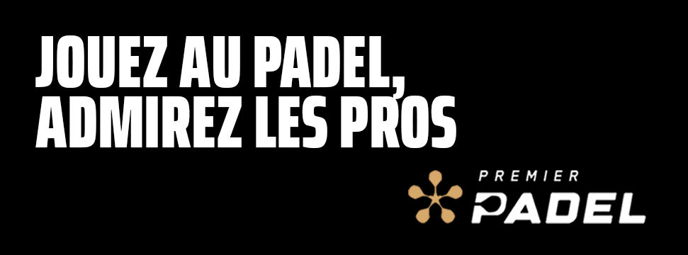 Slogan med design Spela spelet och beundra proffsen i vit färg och logotypen för Premier Padel