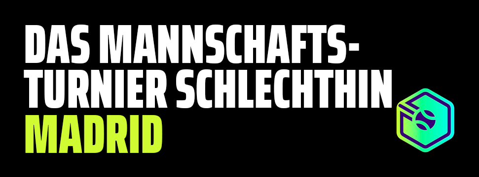 Logo des Padel Camp Hexagon Cup Madrid und großer Text, der das Ultimate-Team-Turnier in Madrid ankündigt, auf schwarzem Hintergrund.