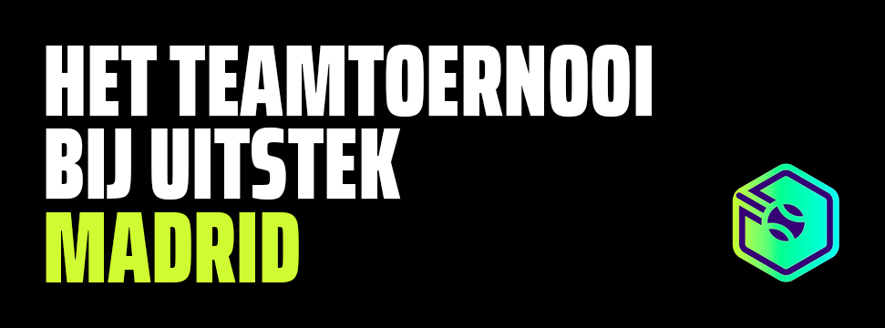 Logo van Padel Camp Hexagon Cup Madrid en grote tekst die het ultieme teamtoernooi in Madrid aankondigt op een zwarte achtergrond.